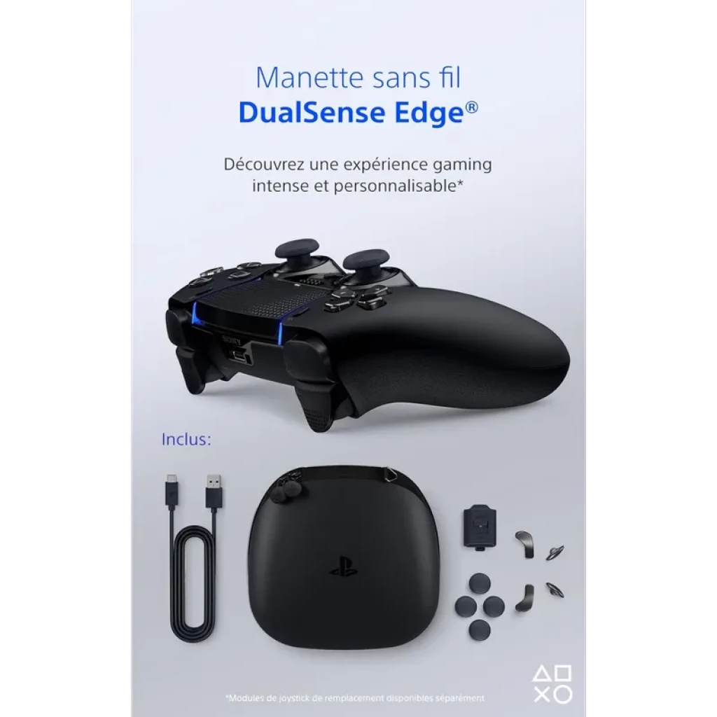 Mando Sony DualSense Edge Controller PS5 Negro medianoche con acabado mate, barras de luz LED azules, botones icónicos y agarres texturizados - Ítem3