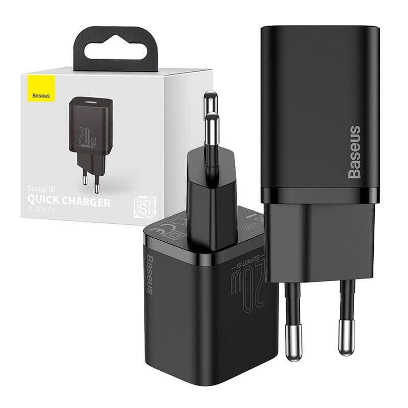 Baseus Super Si Quick Charger 1C 20W - Chargeur mural image de deux chargeurs et de la boîte