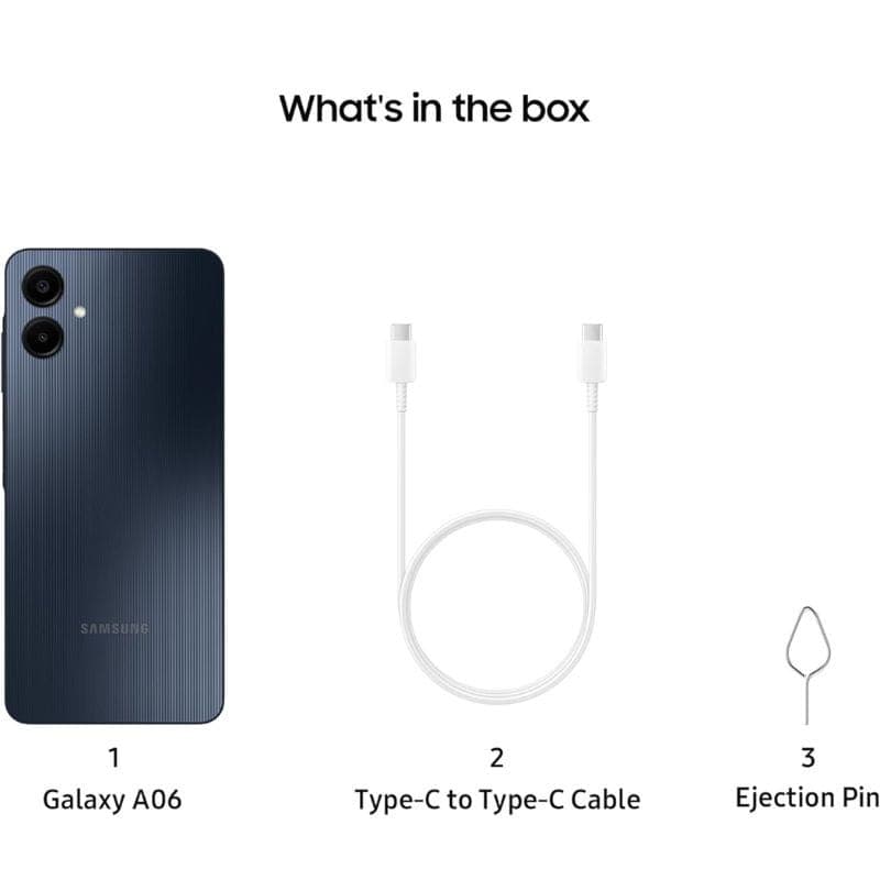 Samsung Galaxy A06 4G 4 Go/128 Go Noir image du contenu de l'emballage