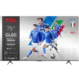 Etiqueta de energia da TCL P8K 75P8K: classe F, consumo 115 kWh/1000h, HDR 200 kWh/1000h, resolução 3840x2160, diagonal 189 cm, 75 polegadas