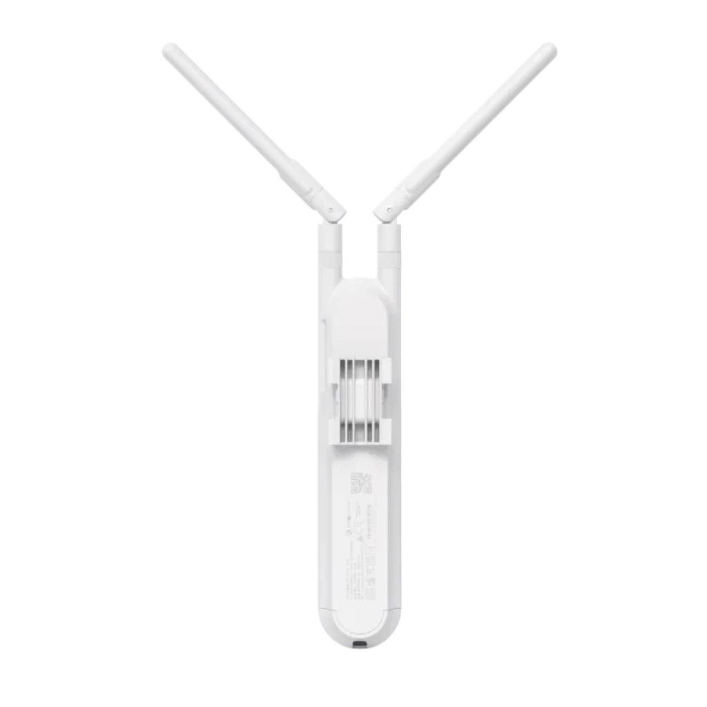 Point d'accès blanc avec deux antennes externes réglables en V, logo U à l'avant, design allongé et minimaliste, compatible PoE et WiFi 5 1167 Mbit/s - Ítem3