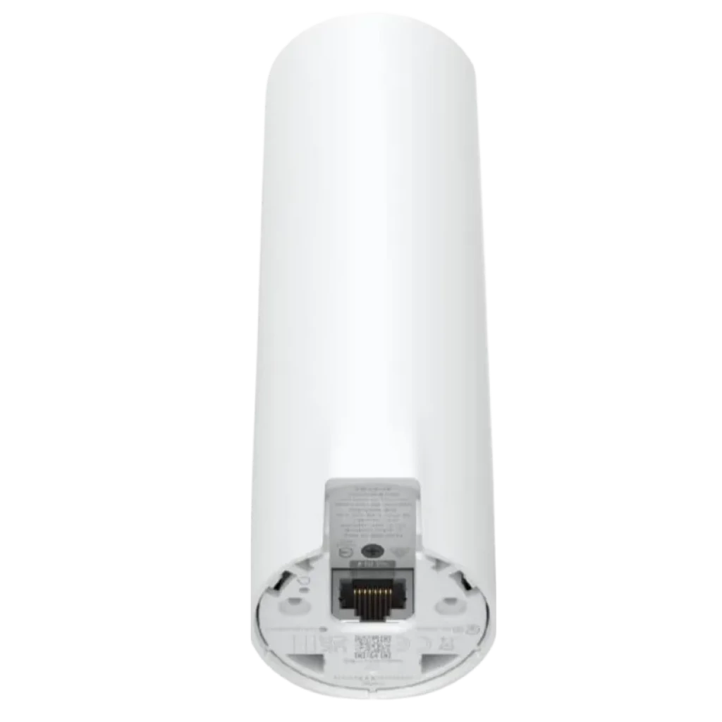 Ubiquiti U6 Mesh blanc cylindrique avec anneau LED bleu supérieur, design minimaliste vertical, boîtier lisse, point d'accès WiFi 6 compatible PoE - Ítem3