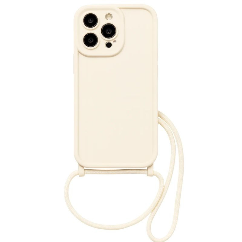 Capa pendente de silicone para iPhone 16 Pro Branca com alça ajustável, acabamento fosco, bordas elevadas e recorte preciso para câmeras triplas - Item