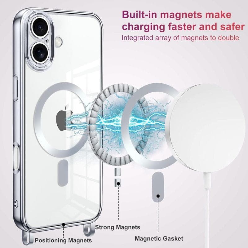 Funda Magnética con colgante para iPhone 16 Plata compatible con magsafe