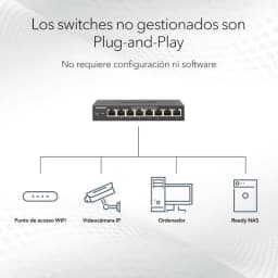 Switch NETGEAR GS108LP não gerido com 8 portas Gigabit Ethernet metálicas, design compacto de secretária, indicador LED por porta e montagem simples Plug and play