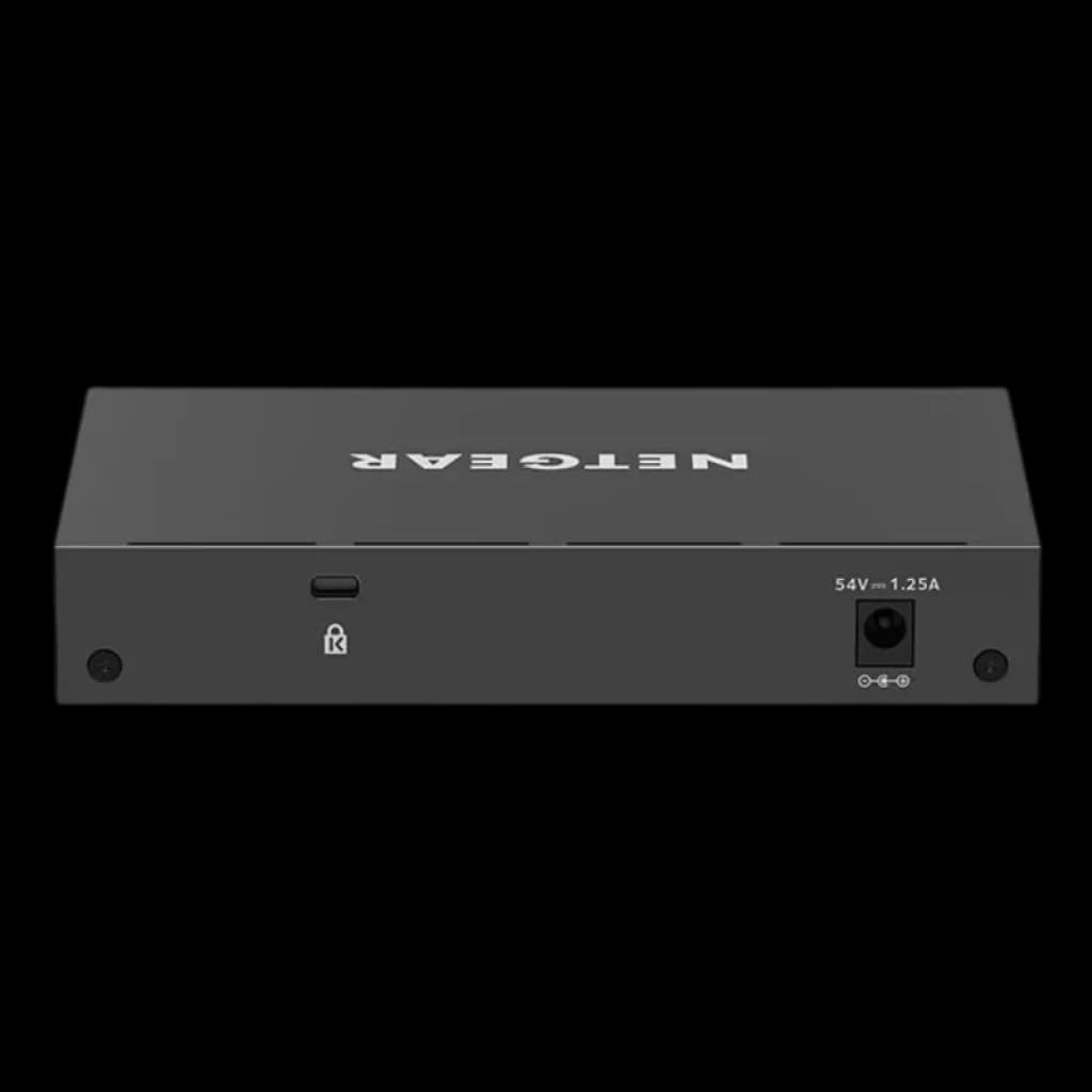 Conexões traseiras e chassis metálico sem ventilador do switch gerenciável NETGEAR GS308EP