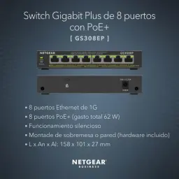 NETGEAR GS308EP: switch gerenciado compacto com 8 portas Gigabit, PoE+ marcado em 4 portas, LEDs de estado frontais e chassi metálico para mesa ou parede