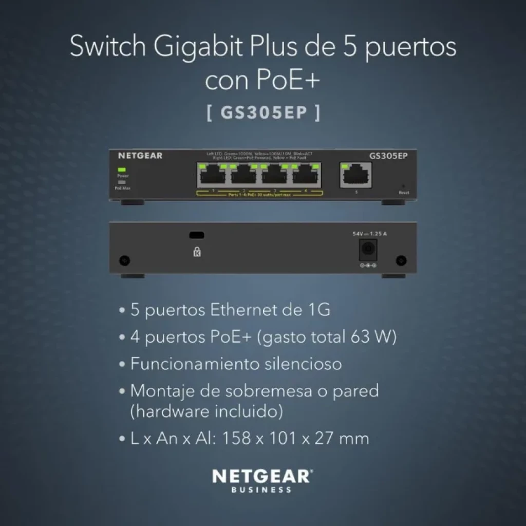 Commutateur NETGEAR GS305EP frontal avec 5 ports Gigabit et voyants d'état - Ítem3
