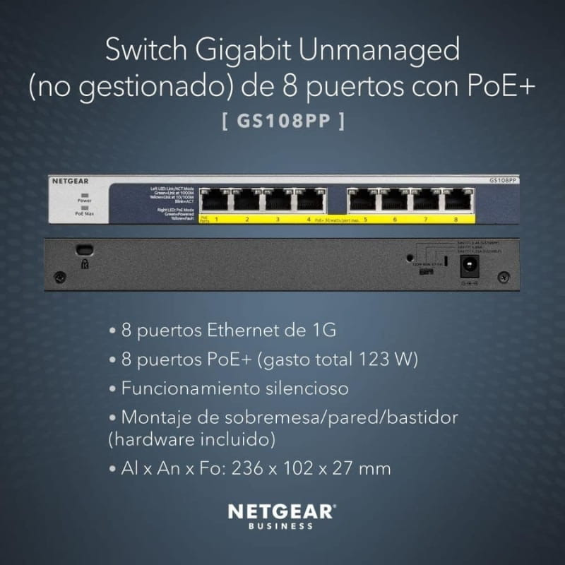 NETGEAR GS108PP Commutateur non géré 8 ports Gigabit Ethernet - Ítem3