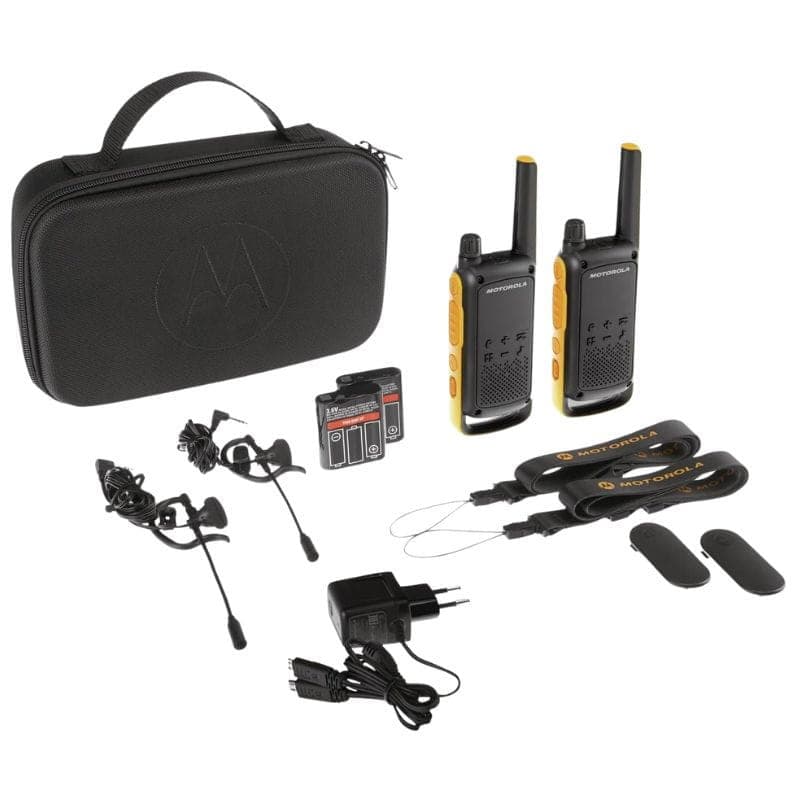 Motorola Talkabout T82 Extreme Duo Preto/Laranja - Walkie Talkie, imagem do conteúdo da embalagem