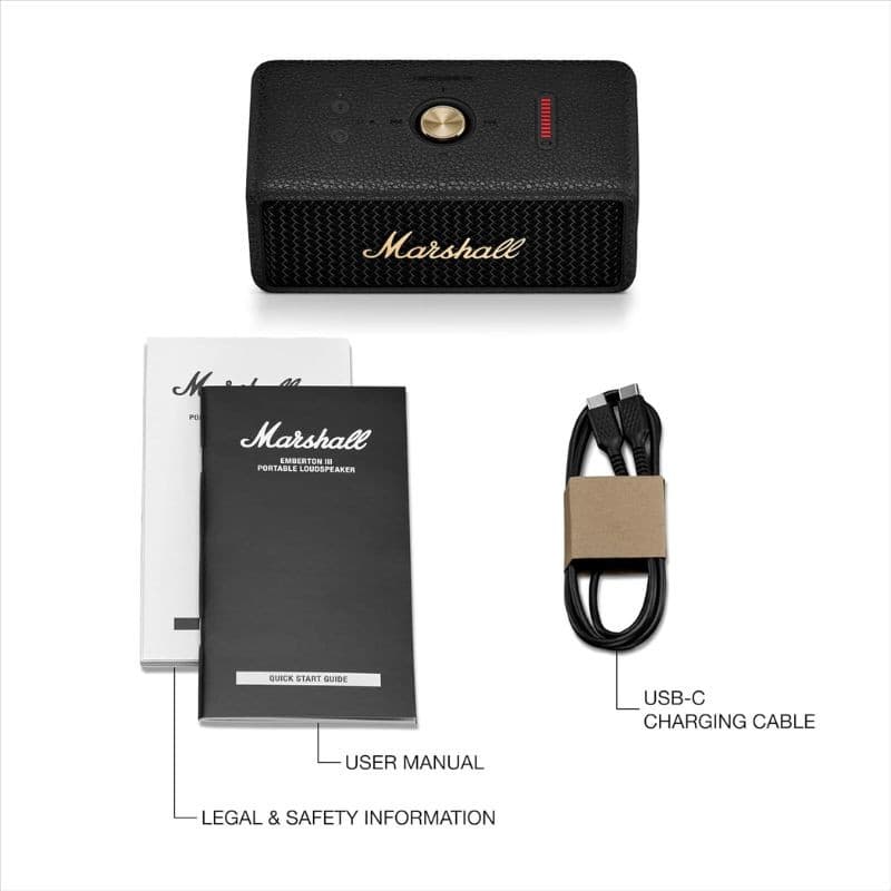 Marshall Emberton III Black and Brass, conteúdo da embalagem