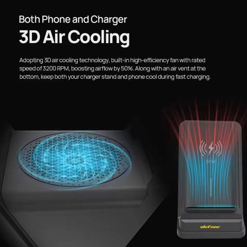 Ulefone 50W Suporte carregador sem fios WCS01 imagem ventilação 3D
