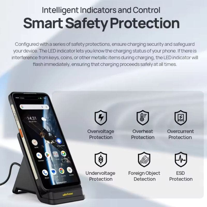 Ulefone 50W Suporte carregador sem fios WCS01 imagem carregamento seguro