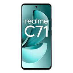 Realme C71 4GB/256GB Verde com tela ampla de bordas finas, furo central para câmera frontal e grafismo verde elegante no display