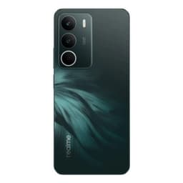 Realme C71 4GB/256GB Verde com traseira fosca verde, módulo de câmera retangular com 3 lentes e flash, acabamento com padrão gráfico elegante
