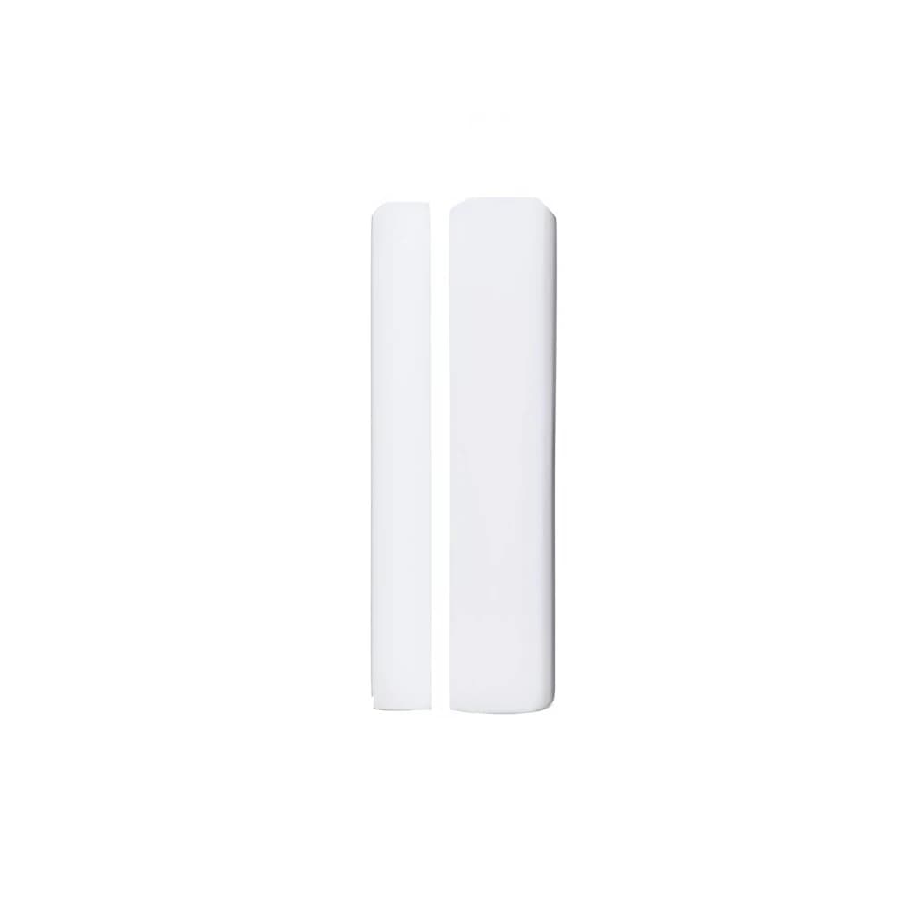 Capteur d’ouverture sans fil blanc en deux pièces au design fin et minimaliste, angles arrondis, boîtier lisse adapté aux portes ou fenêtres