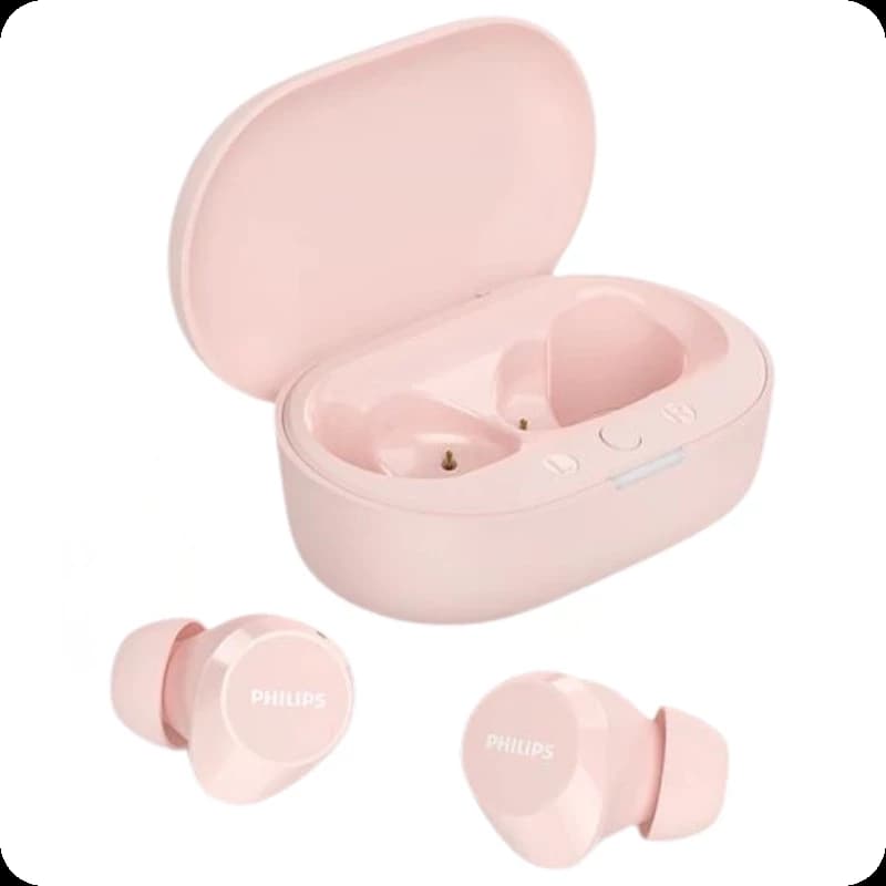 Philips TAT1209PK/00 Rose – écouteurs intra-auriculaires roses avec boîtier de charge assorti, design compact, embouts silicone, voyants LED, finition mate