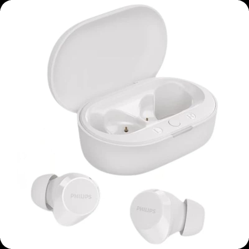 Philips TAT1209WT/00 Blanco - Auriculares inalámbricos con estuche de carga compacto, diseño intrauditivo ergonómico, acabado mate y botones sutiles