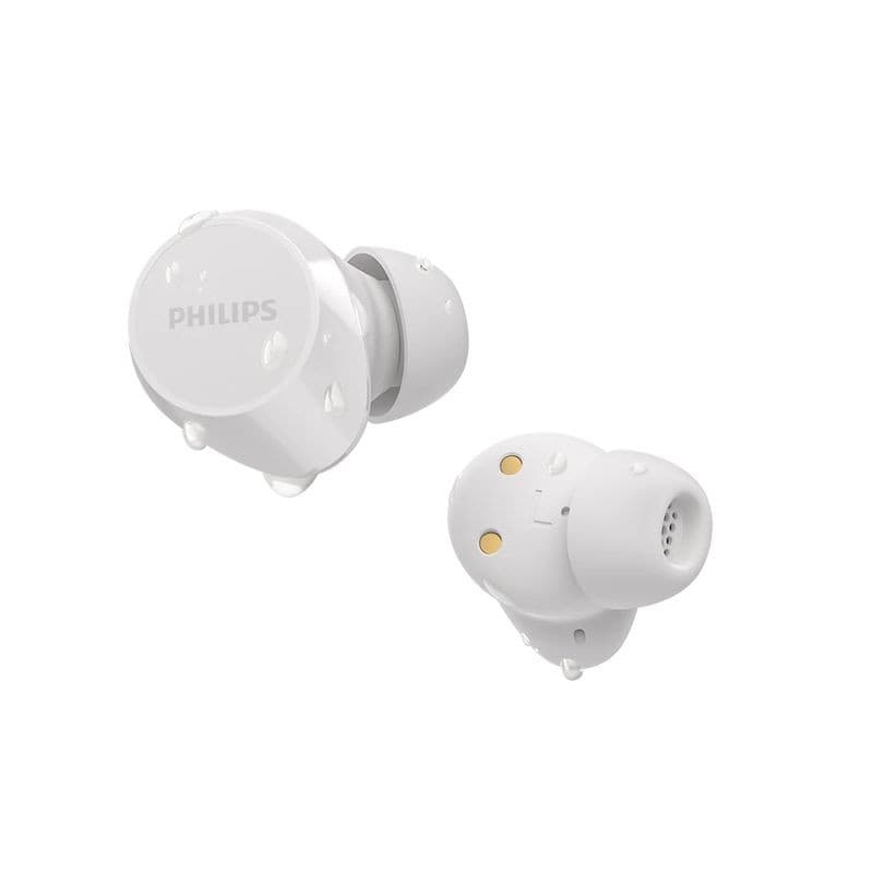 Philips TAT1209WT/00 Blanco auriculares inalámbricos intrauditivos compactos con acabado mate, gotas de agua visibles y contactos dorados de carga
