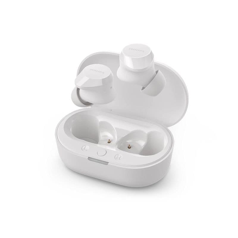 Philips TAT1209WT/00 Blanco - Auriculares inalámbricos con estuche de carga compacto, diseño intraaural, acabado mate y LED indicador en la base
