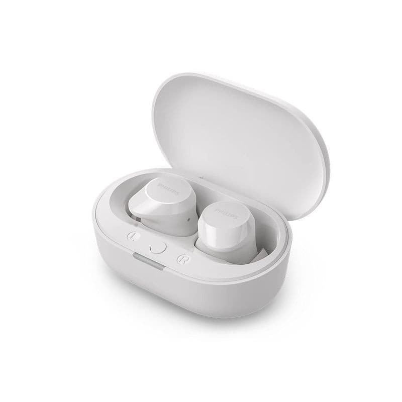 Philips TAT1209WT/00 Blanco - Auriculares inalámbricos con estuche de carga compacto, diseño in-ear, acabado mate, LEDs de estado y botones físicos
