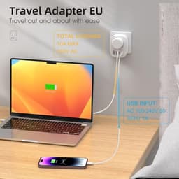 Adaptateur de voyage UK vers EU 2x USB 2x USB-C image réelle