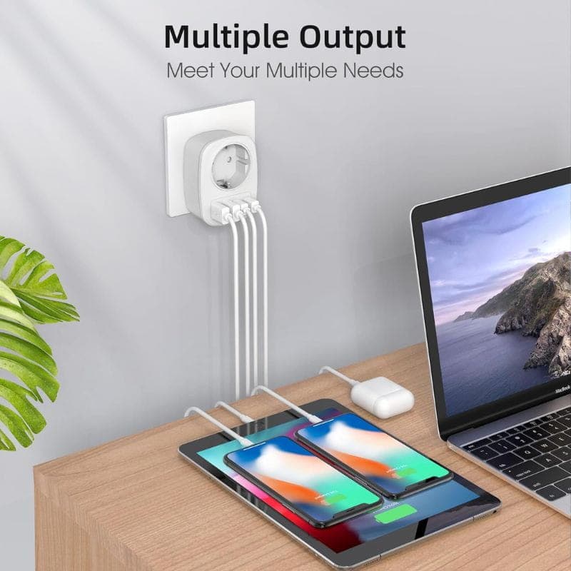 Adaptateur de voyage UK vers EU 2x USB 2x USB-C connecteurs multiples