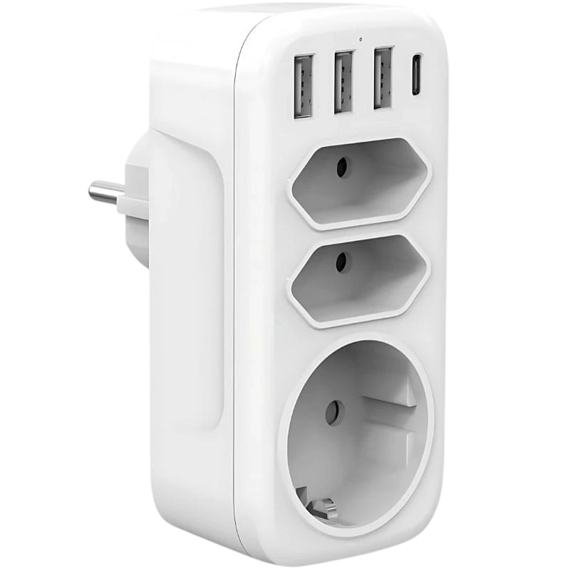 Ficha múltipla 4000W 1x Tipo F 2x Tipo C 3x USB-A 1x USB-C - Item