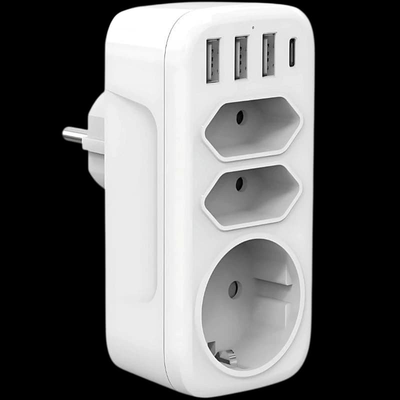 Ladrón de enchufes 4000W 1x Tipo F 2x Tipo C 3x USB-A 1x USB-C