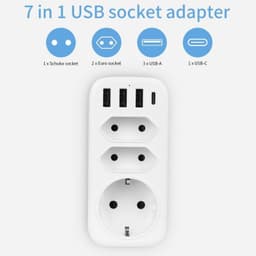 Ladrón de enchufes 4000W 1x Tipo F 2x Tipo C 3x USB-A 1x USB-C 7 en 1