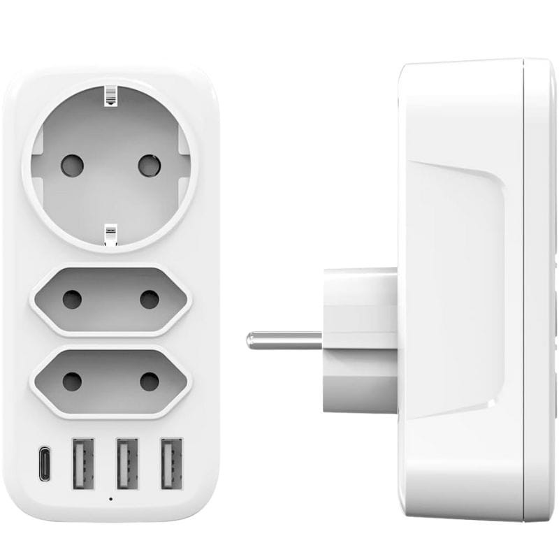 Adaptador de tomadas 4000W 1x Tipo F 2x Tipo C 3x USB-A 1x USB-C - Item1