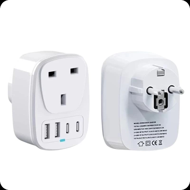 Adaptateur de voyage UE vers UK 2x USB 2x USB-C