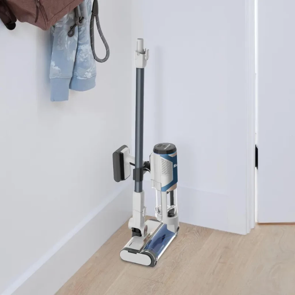 Aspirador sem fios Shark BU1120EU em azul e branco, depósito de 0,42 L, motor de 75 W, design leve com tubo longo e escova motorizada, base de carregamento de parede - Item4