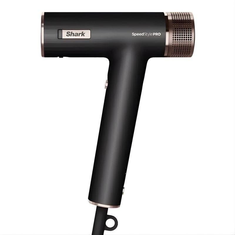 Shark SpeedStyle Pro 5 têtes sèche-cheveux noir mat en forme de T, finition métal brossé, grille arrière perforée, bouton latéral et cordon robuste