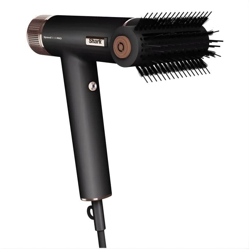 Sèche-cheveux Shark SpeedStyle Pro 5 têtes noir mat, format en T, finition cuivre, brosse cylindrique intégrée avec picots noirs et câble d’alimentation