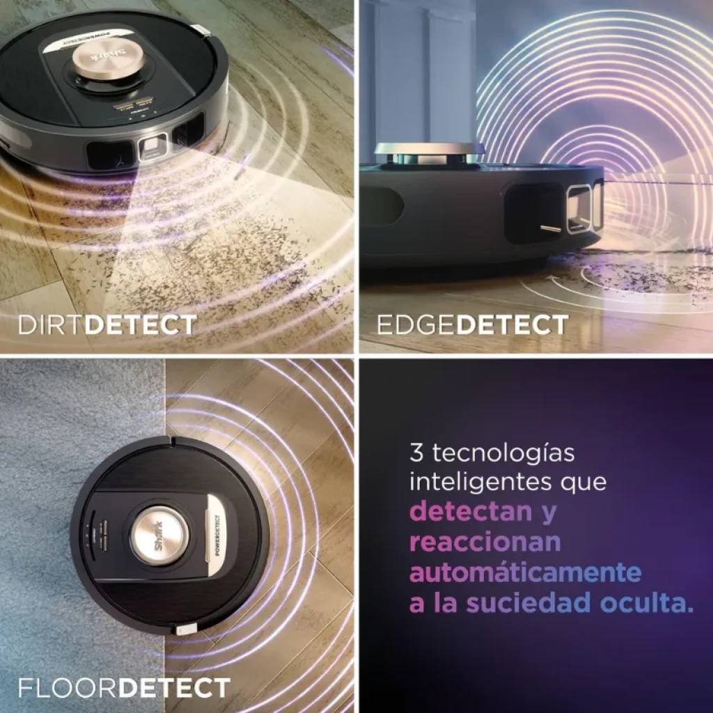 Sharkclean PowerDetect RV2820VEEU preto com base de carregamento; design circular, acabamento mate, sensores frontais e tampa central metálica - Item2