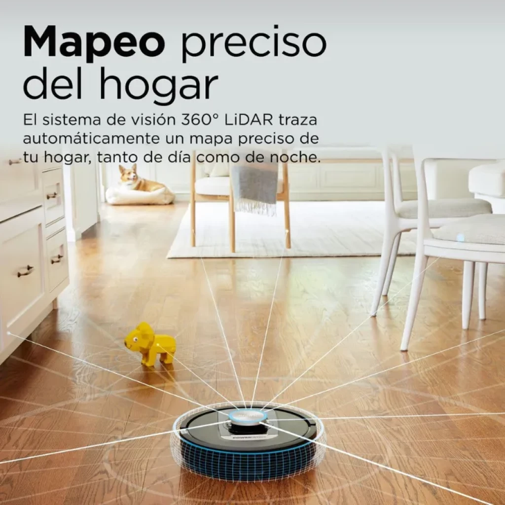 Sharkclean PowerDetect RV2820VEEU preto com base de carregamento; design circular, acabamento mate, sensores frontais e tampa central metálica - Item6