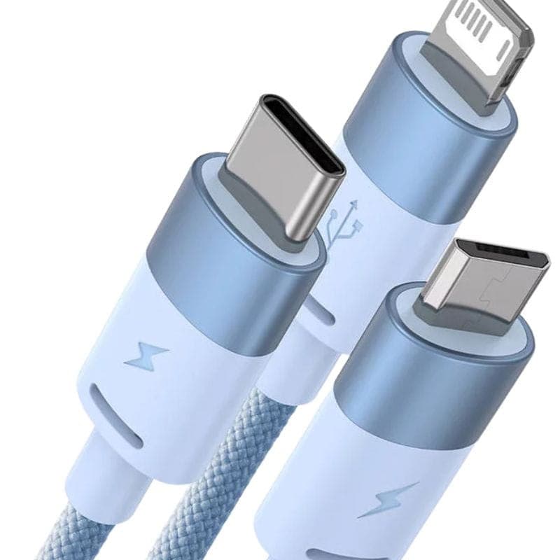 Baseus StarSpeed ​​​​​​Series Blue - Cabo USB 3 em 1 USB-C/Micro/Lightning imagem detalhada dos conectores