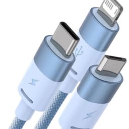 Baseus StarSpeed Series Blue - Cabo USB 3 em 1 USB-C/Micro/Lightning imagem detalhada dos conectores