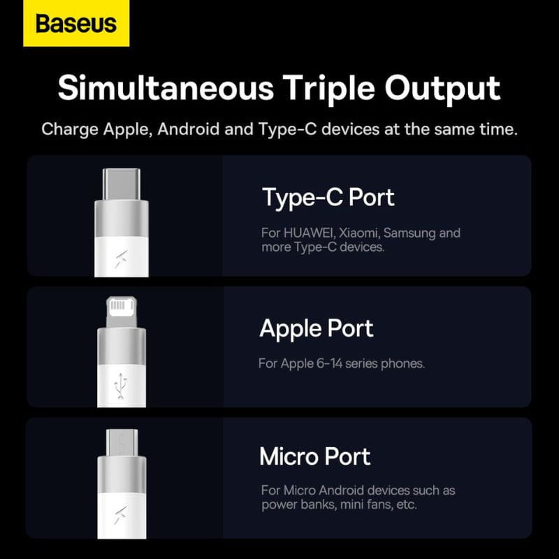 Baseus StarSpeed Series Blanco - Cable USB 3 en 1 USB-C/Micro/Lightning - Ítem4