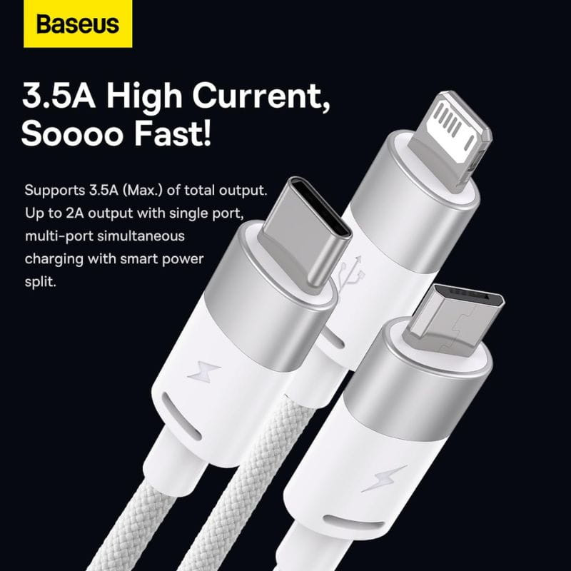 Baseus StarSpeed Series Blanco - Cable USB 3 en 1 USB-C/Micro/Lightning - Ítem3