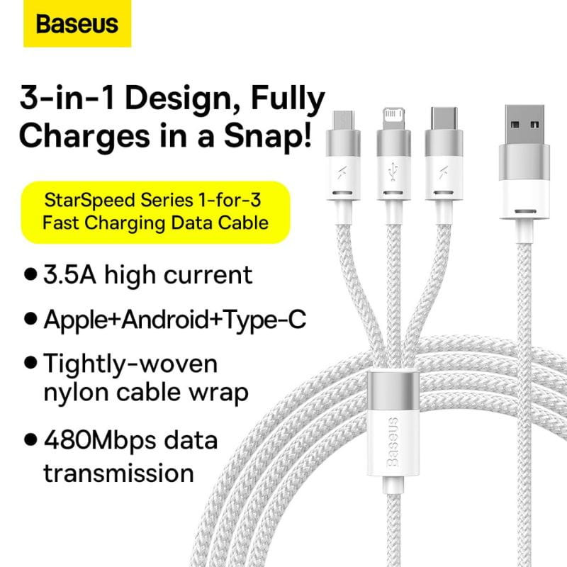 Baseus StarSpeed Series Blanco - Cable USB 3 en 1 USB-C/Micro/Lightning - Ítem2