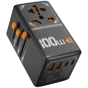 TESSAN TS-WTA04 100W - Adaptador de viaje universal con carga rápida