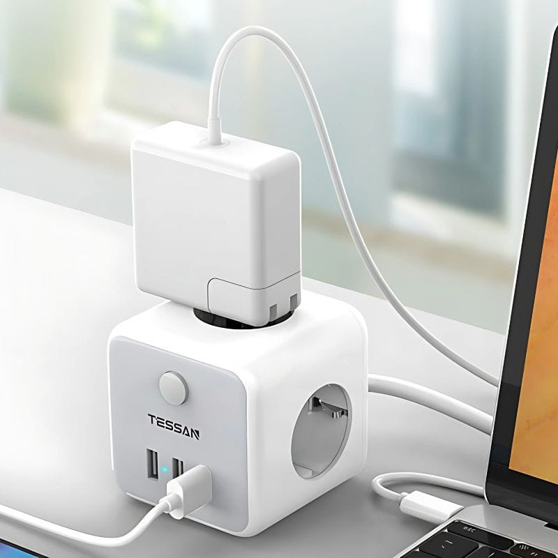 Tessan TS-301-C-GR Regleta 3 Tomas CA + 3 USB-A cable 2m - Ítem1