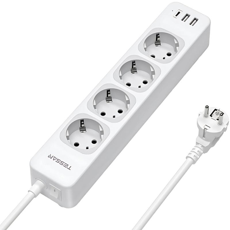 Tessan TS-307-C Regleta de enchufes 4 Tomas CA + 2 USB-A + 1 USB-C Cable 2m - Ítem