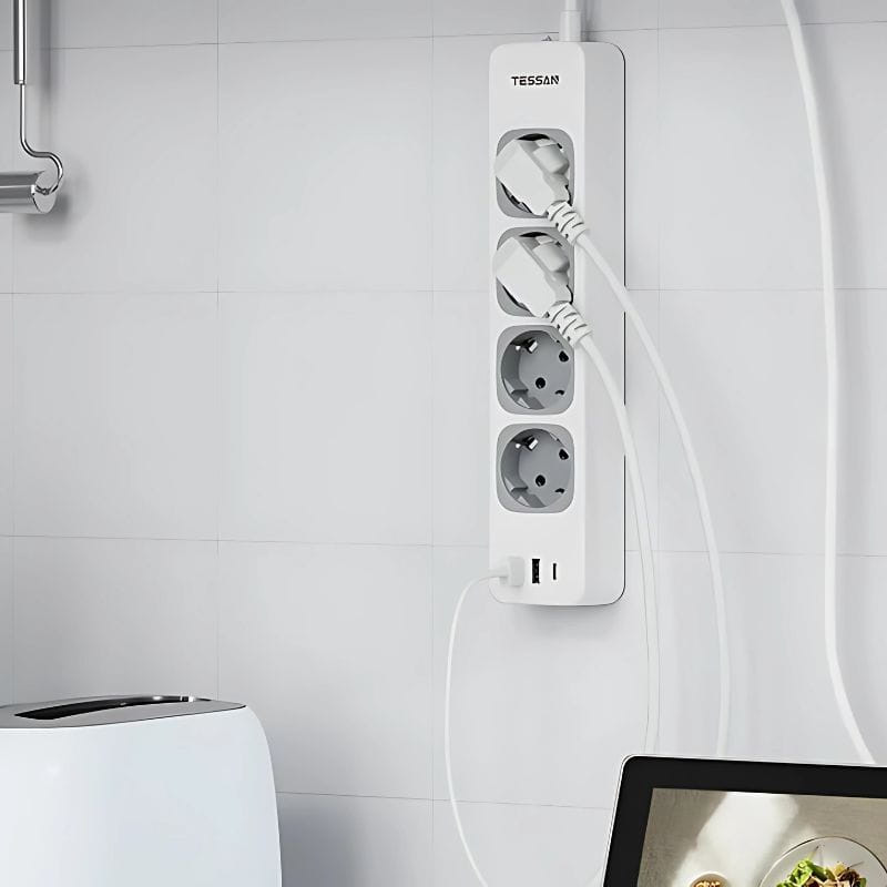 Tessan TS-307-C Regleta de enchufes 4 Tomas CA + 2 USB-A + 1 USB-C Cable 2m - Ítem3