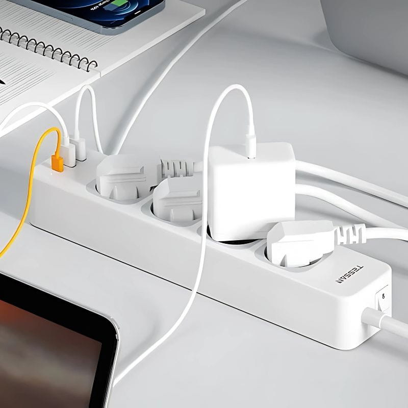 Tessan TS-307-C Regleta de enchufes 4 Tomas CA + 2 USB-A + 1 USB-C Cable 2m - Ítem1