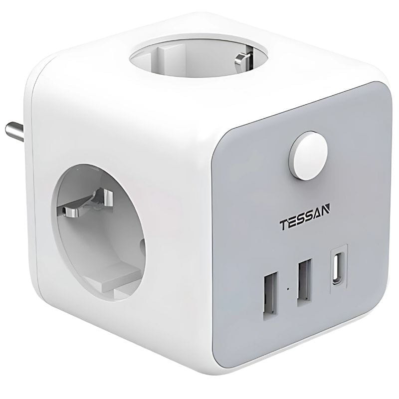 TESSAN TS-301-DE-C - Regleta de enchufes 3 tomas + 2 USB-A + 1 USB-C - Ítem
