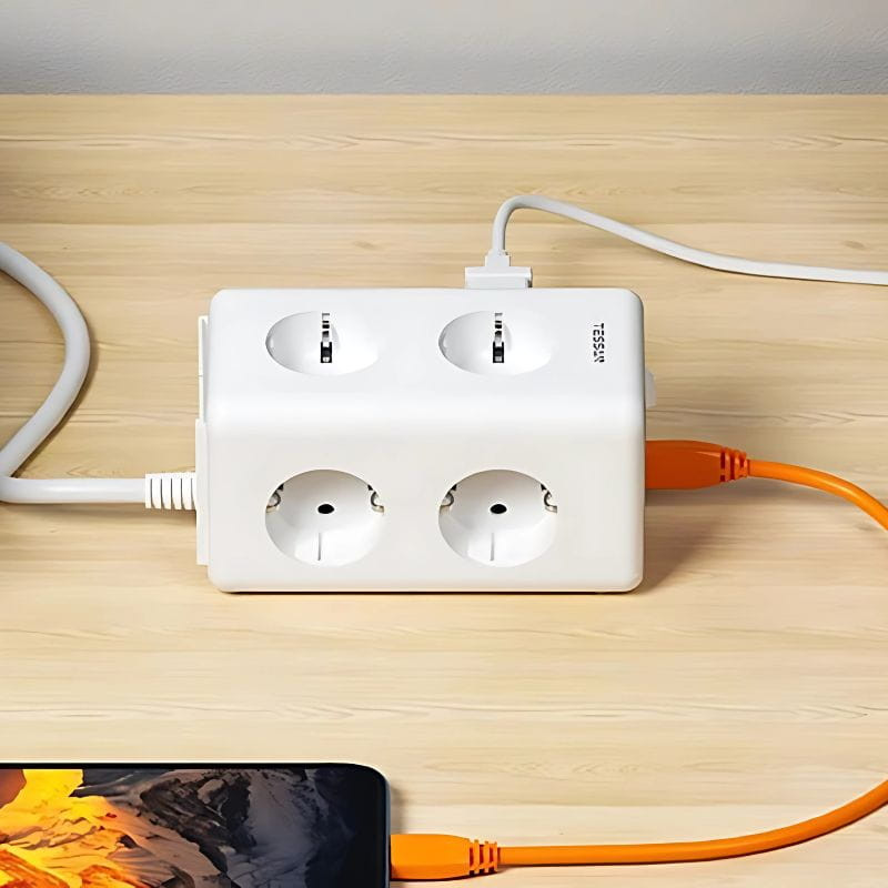 Tessan TS-306TS-C 6 prises CA + 2 USB-A + 1 USB-C - Multiprise - Ítem1