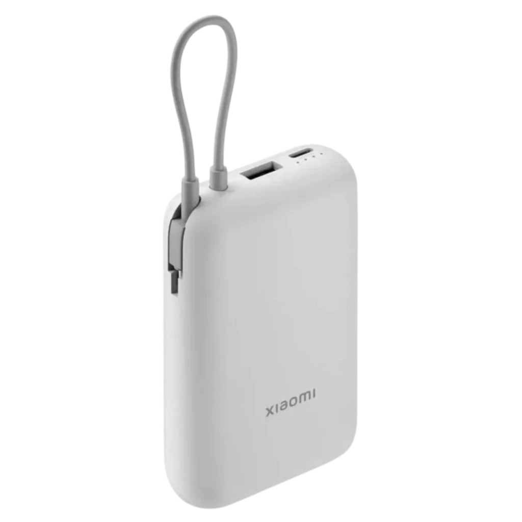 Xiaomi Power Bank 20000mAh Cabo Integrado Cinza com corpo compacto cinza, bordas arredondadas, alça de silicone e cabo embutido para carregamento portátil - Item2